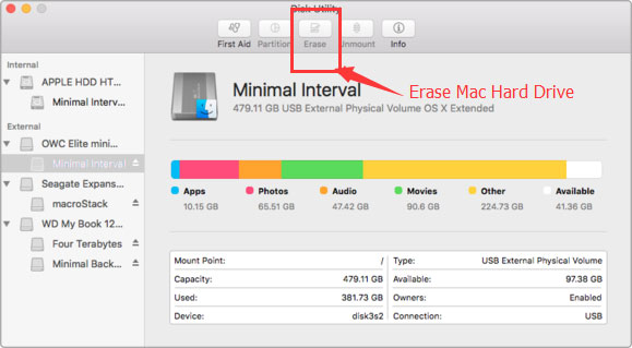 wipe external hard drive mac